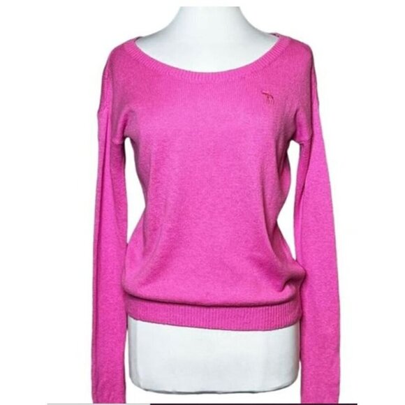 Abercrombie &‎ Fitch Sweater Hot Pink Scoop Neck Boho Slouchy Barbie Size Small - Picture 1 of 6